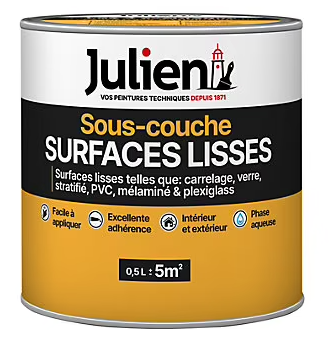 Sous-couche surfaces lisses ou difficiles, carrelage, verre, PVC Julien mat blanc 0,5 L
