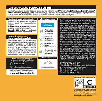 Sous-couche surfaces lisses ou difficiles, carrelage, verre, PVC Julien mat blanc 0,5 L