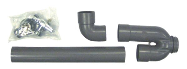 Kit with PVC siphon, single horizontal outlet, 1/4 Ø 14 mm stopcock and wall bracket